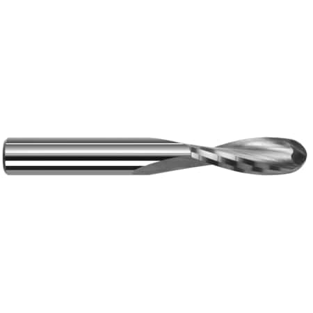 Harvey Tool End Mill for Plastics - Ball Upcut - 2 Flute, 0.0200", Shank Dia.: 1/8" 49520